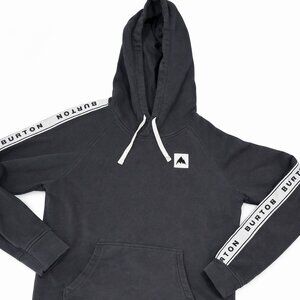 Burton Hoodie Mens M Charcoal Black Pullover Fleece Logo Sleeve Tape Snowboard